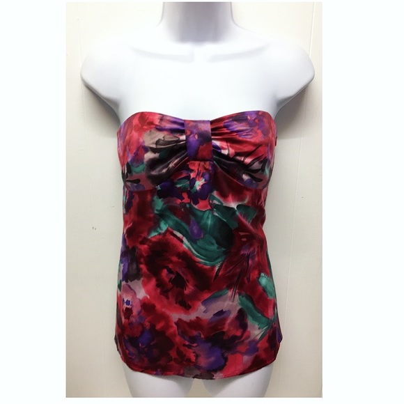 Ann Taylor Tops - Ann Taylor Loft | Silk Strapless Satin Floral Top